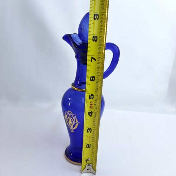 Avon Vintage Cobalt Blue Pitcher & Stopper Gold Accents Genie Bottle Cruet 1970s - Picture 7 of 7